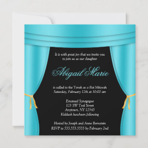 Hollywood Teal Blau Gordijn Bat Mitzvah Vierkant Kaart