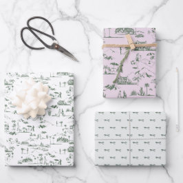 Hollywood Toile Coquette Roze & Groen Inpakpapier Vel