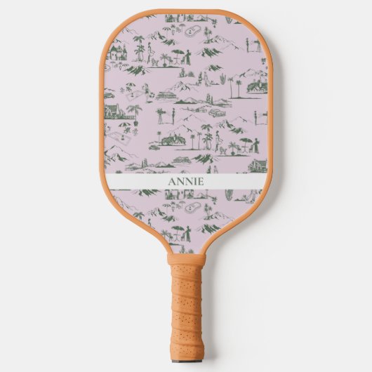 Hollywood Toile de Jouy Pink Green Pickleball Paddle (Voorkant)