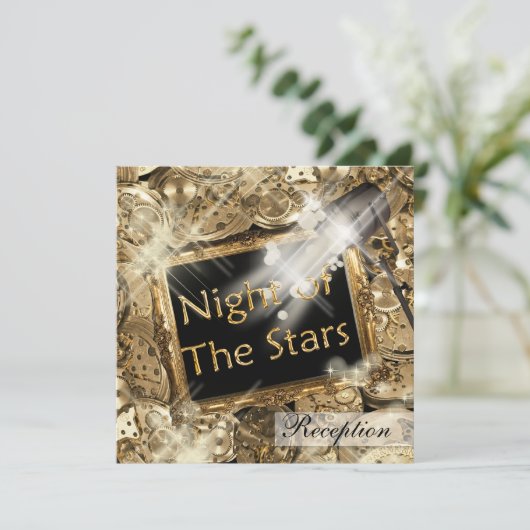 Hollywood trouwreceptie goud zwart kaart (Staand voorkant)