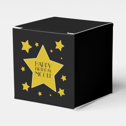 Hollywood Verjaardag Thema Gouden Sterren Op Zwart Bedankdoosjes (Voorkant Zijde)