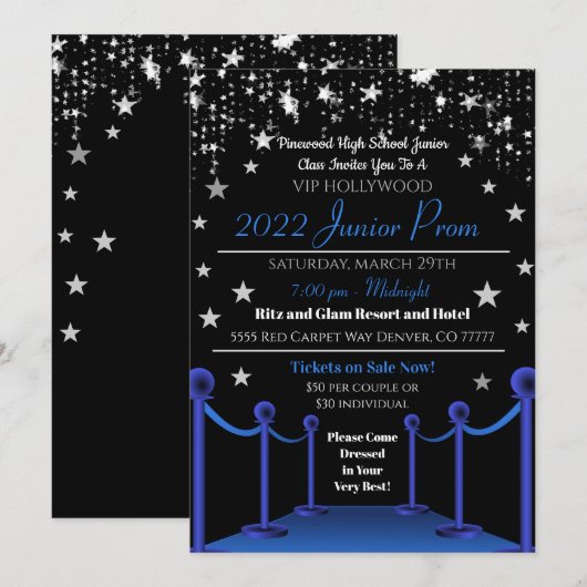 Hollywood VIP Prom Dance Uitnodiging (Voorkant / Achterkant)