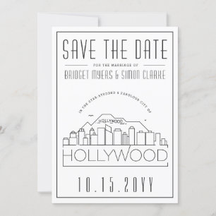 Hollywood Wedding Stylized Skyline Save the Date Kaart