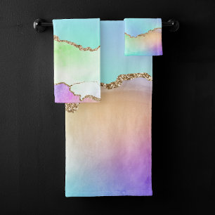 Holo Agate   Faux Iriscent Pastel Ombre Marmer Bad Handdoek