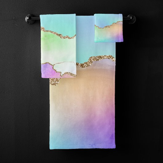 Holo Agate | Faux Iriscent Pastel Ombre Marmer Bad Handdoek