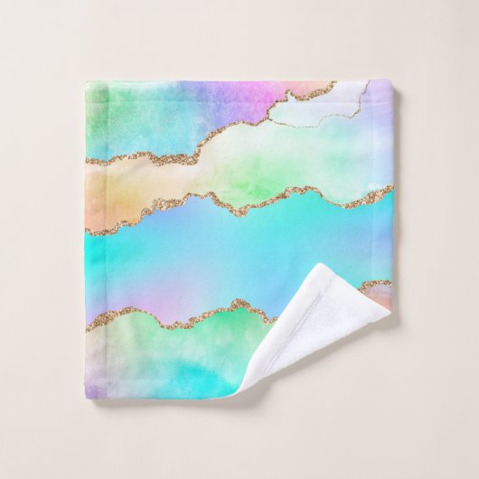 Holo Agate | Faux Iriscent Pastel Ombre Marmer Bad Handdoek (Wasdoekje)