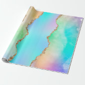 Holo Agate | Faux Iriscent Pastel Ombre Marmer Cadeaupapier (Uitgerold)
