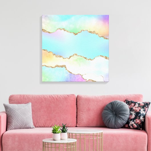 Holo Agate | Faux Iriscent Pastel Ombre Marmer Canvas Afdruk (Insitu (Woonkamer))