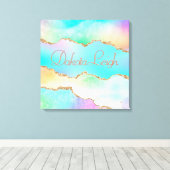 Holo Agate | Faux Iriscent Pastel Ombre Marmer Canvas Afdruk (Insitu (Houten vloer))