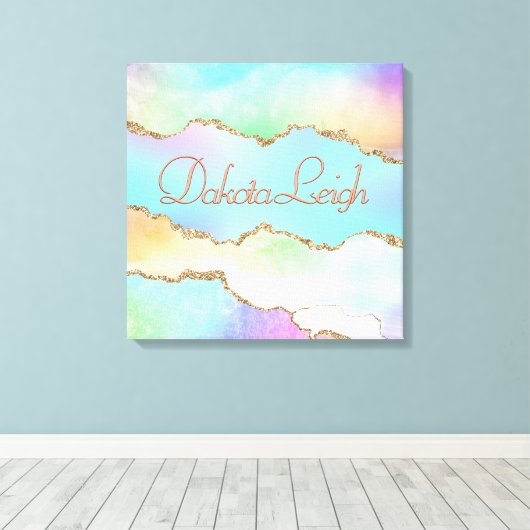 Holo Agate | Faux Iriscent Pastel Ombre Marmer Canvas Afdruk (Insitu (Houten vloer))