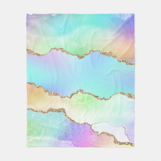 Holo Agate | Faux Iriscent Pastel Ombre Marmer Fleece Deken (Voorkant)