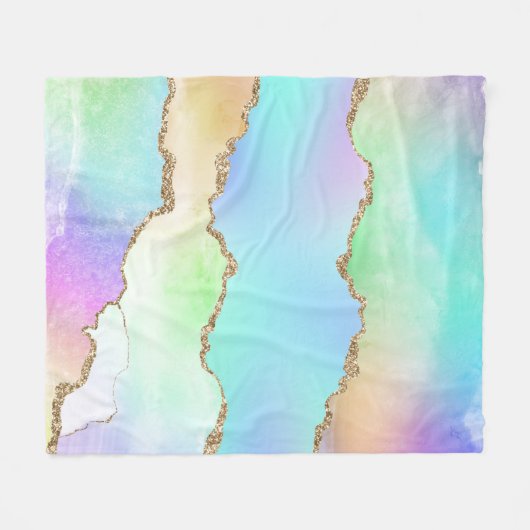 Holo Agate | Faux Iriscent Pastel Ombre Marmer Fleece Deken (Voorkant (Horizontaal))