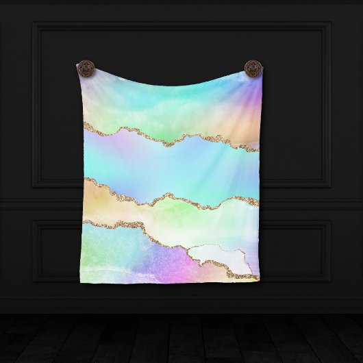 Holo Agate | Faux Iriscent Pastel Ombre Marmer Fleece Deken