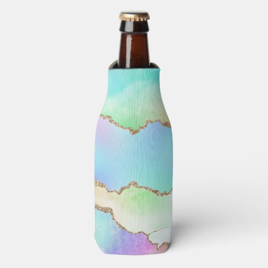 Holo Agate | Faux Iriscent Pastel Ombre Marmer Flesjeskoeler (Fles Voorkant)