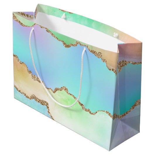 Holo Agate | Faux Iriscent Pastel Ombre Marmer Groot Cadeauzakje (Achterkant Gekanteld)