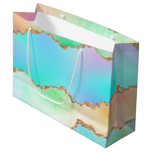 Holo Agate | Faux Iriscent Pastel Ombre Marmer Groot Cadeauzakje (Voorkant Gekanteld)