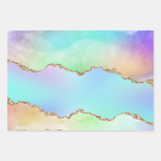 Holo Agate | Faux Iriscent Pastel Ombre Marmer Inpakpapier Vel (Voorkant 2)