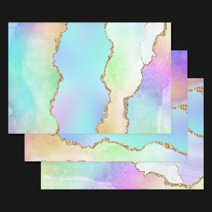 Holo Agate Faux Iriscent Pastel Ombre Marmer Inpakpapier Vel