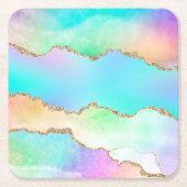 Holo Agate | Faux Iriscent Pastel Ombre Marmer Kartonnen Onderzetters (Voorkant)