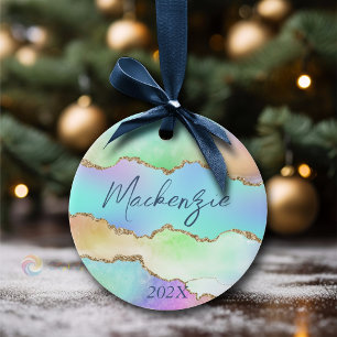 Holo Agate   Faux Iriscent Pastel Ombre Marmer Keramisch Ornament