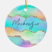 Holo Agate | Faux Iriscent Pastel Ombre Marmer Keramisch Ornament (Voorkant)
