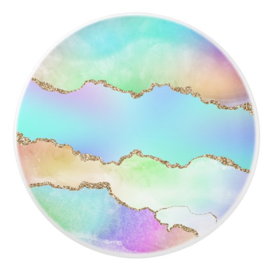 Holo Agate | Faux Iriscent Pastel Ombre Marmer Keramische Knop (Voorkant)