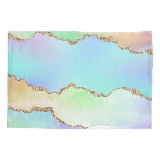 Holo Agate | Faux Iriscent Pastel Ombre Marmer Kussensloop (Achterkant)