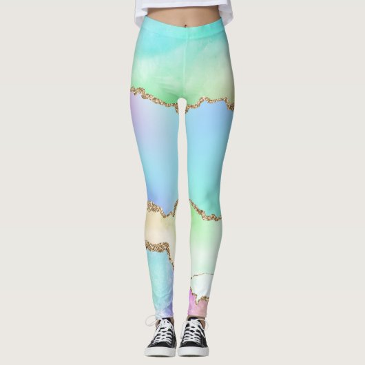Holo Agate | Faux Iriscent Pastel Ombre Marmer Leggings (Voorkant)