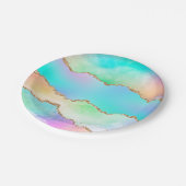Holo Agate | Faux Iriscent Pastel Ombre Marmer Papieren Bordje (Gekanteld)