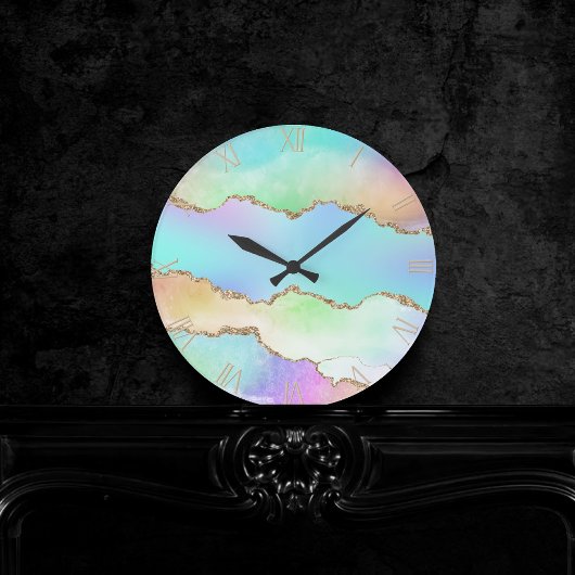 Holo Agate | Faux Iriscent Pastel Ombre Marmer Ronde Klok