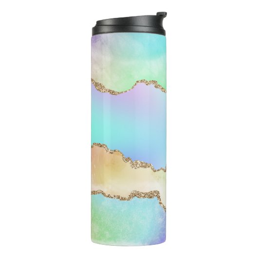 Holo Agate | Faux Iriscent Pastel Ombre Marmer Thermosbeker (Gedraaid links)