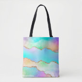 Holo Agate | Faux Iriscent Pastel Ombre Marmer Tote Bag (Voorkant)
