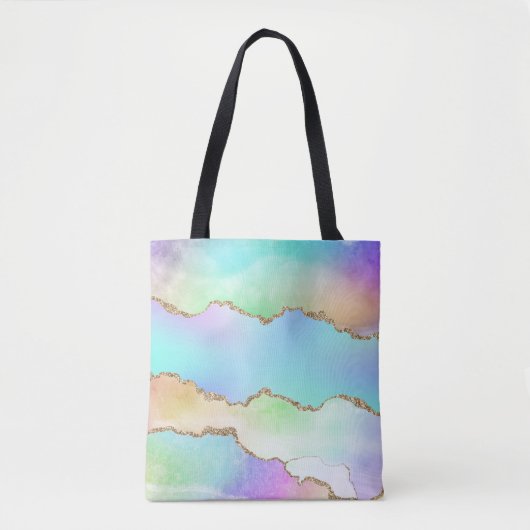 Holo Agate | Faux Iriscent Pastel Ombre Marmer Tote Bag (Voorkant)