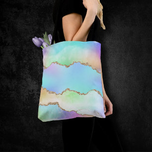 Holo Agate   Faux Iriscent Pastel Ombre Marmer Tote Bag