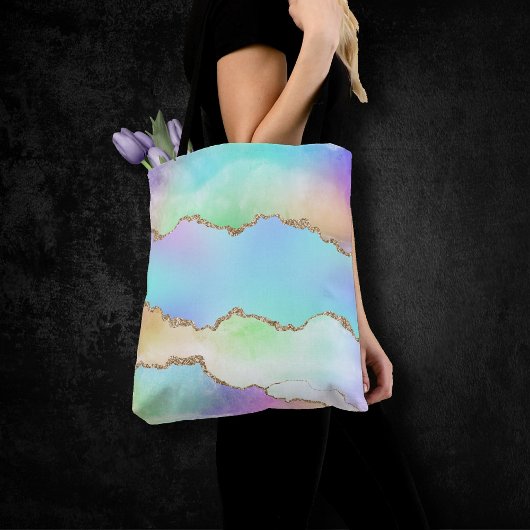 Holo Agate | Faux Iriscent Pastel Ombre Marmer Tote Bag