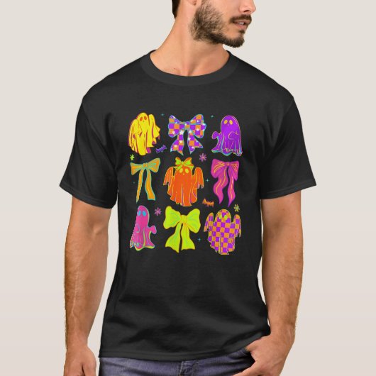 Holo Coquette Bow Schattigee Ghost Halloween Spook T-shirt (Voorkant)
