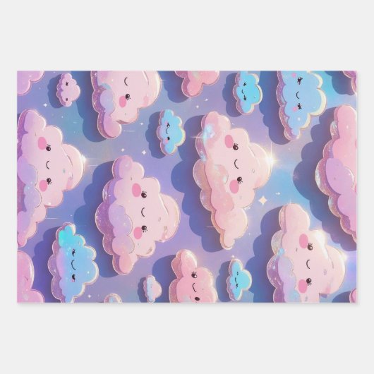 Holo Fluffy Pastel Clouds Inpakpapier Vel (Voorkant 3)