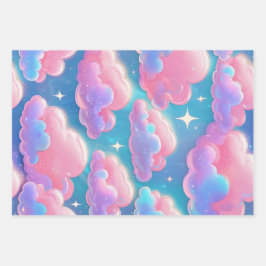 Holo Fluffy Pastel Clouds Inpakpapier Vel