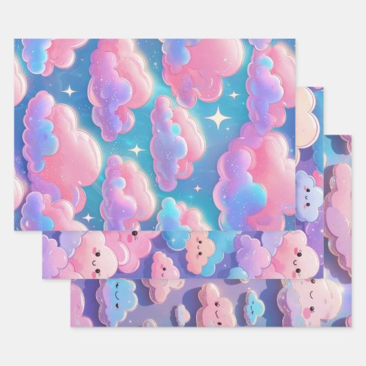 Holo Fluffy Pastel Clouds Inpakpapier Vel (Set)