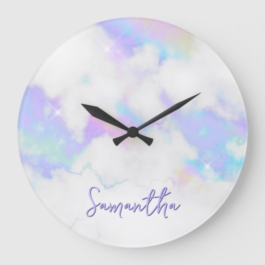 Holo Glam Marble Naam Grote Klok (Voorkant)