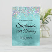 Holo Glitter Bleek Aqua Blue Folie Fancy Monogram Kaart (Staand voorkant)