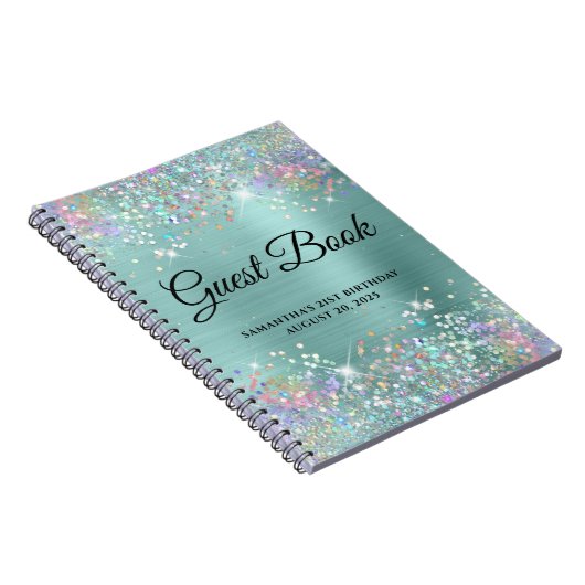 Holo Glitter Bleek Turquoise 21st Bday Guestbook Notitieboek (Rechterzijde)