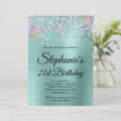 Holo Glitter Bleek Turquoise Folie Fancy Monogram Kaart (Staand voorkant)