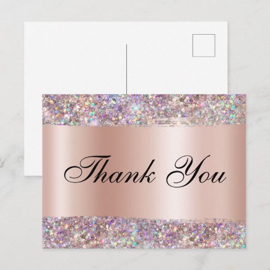 Holo Glitter Edge Roos Gold Foil Hartelijk dank Briefkaart (Voorkant / Achterkant)
