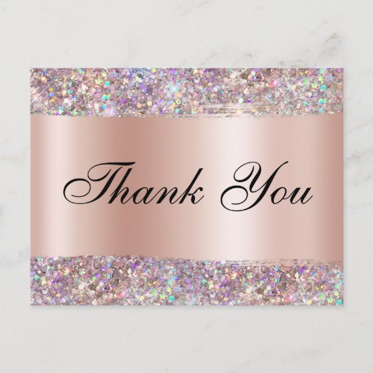 Holo Glitter Edge Roos Gold Foil Hartelijk dank Briefkaart (Voorkant)