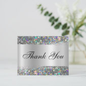 Holo Glitter Edge Silver Foil Gradiënt Dank u Briefkaart (Staand voorkant)