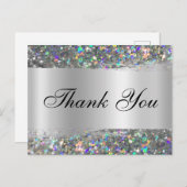 Holo Glitter Edge Silver Foil Gradiënt Dank u Briefkaart (Voorkant / Achterkant)