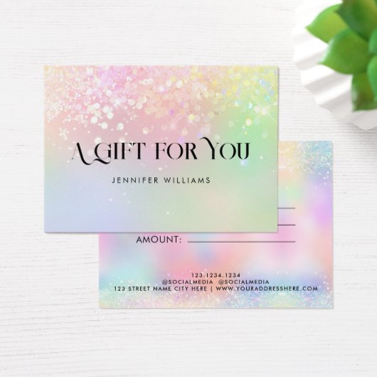 Holo Glitter Elegant Pastel Certificaat Cadeau Kaa Visitekaartje (Bureau)