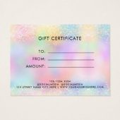 Holo Glitter Elegant Pastel Certificaat Cadeau Kaa Visitekaartje (Achterkant)