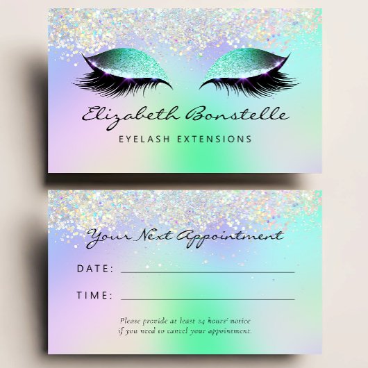 Holo Glitter Eyes Green Purple Appointment Visitekaartje